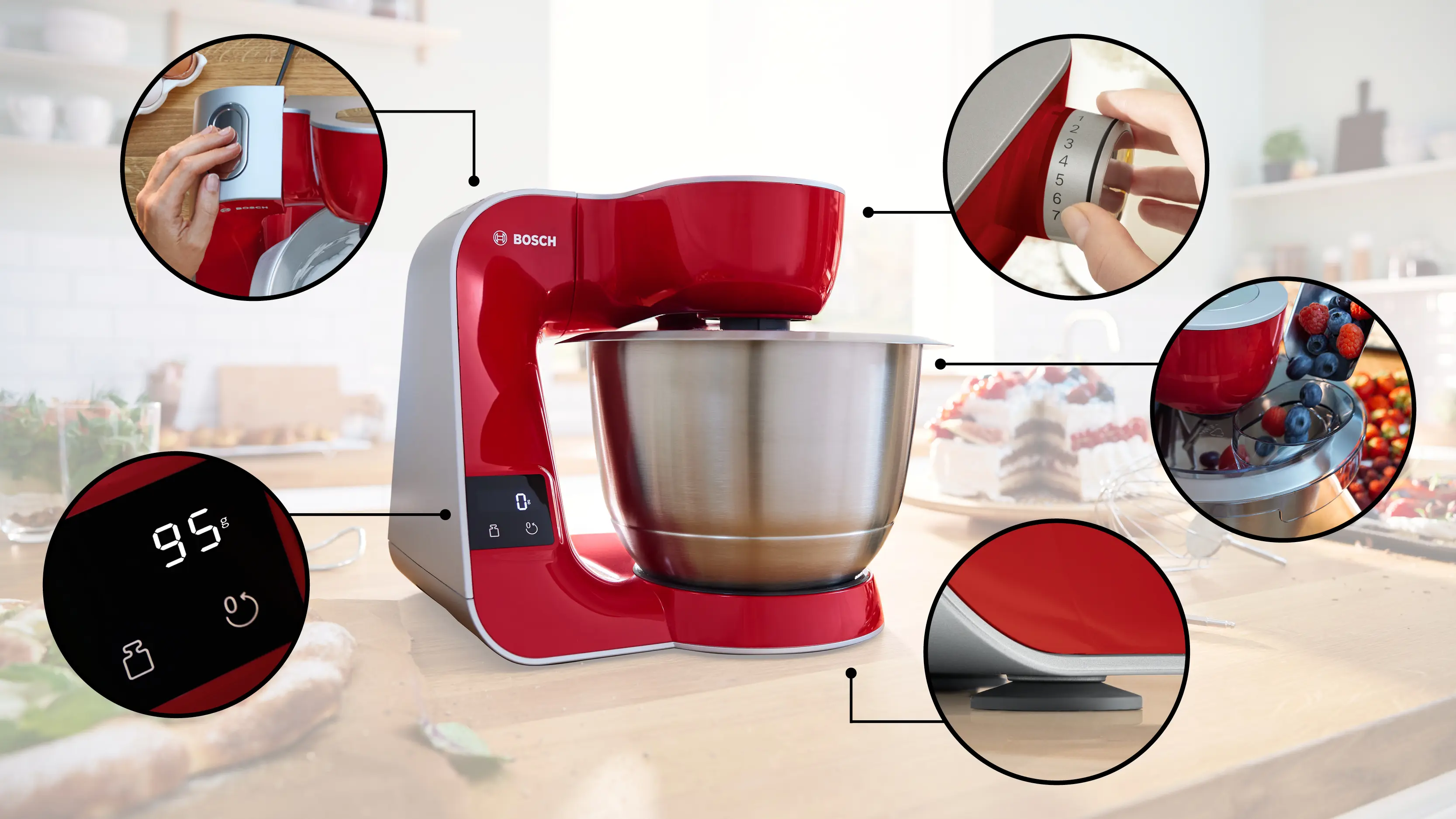 Serie 4 Mutfak Makinesi MUM 5 1000 W Kırmızı, Gümüş - Gorsel 3