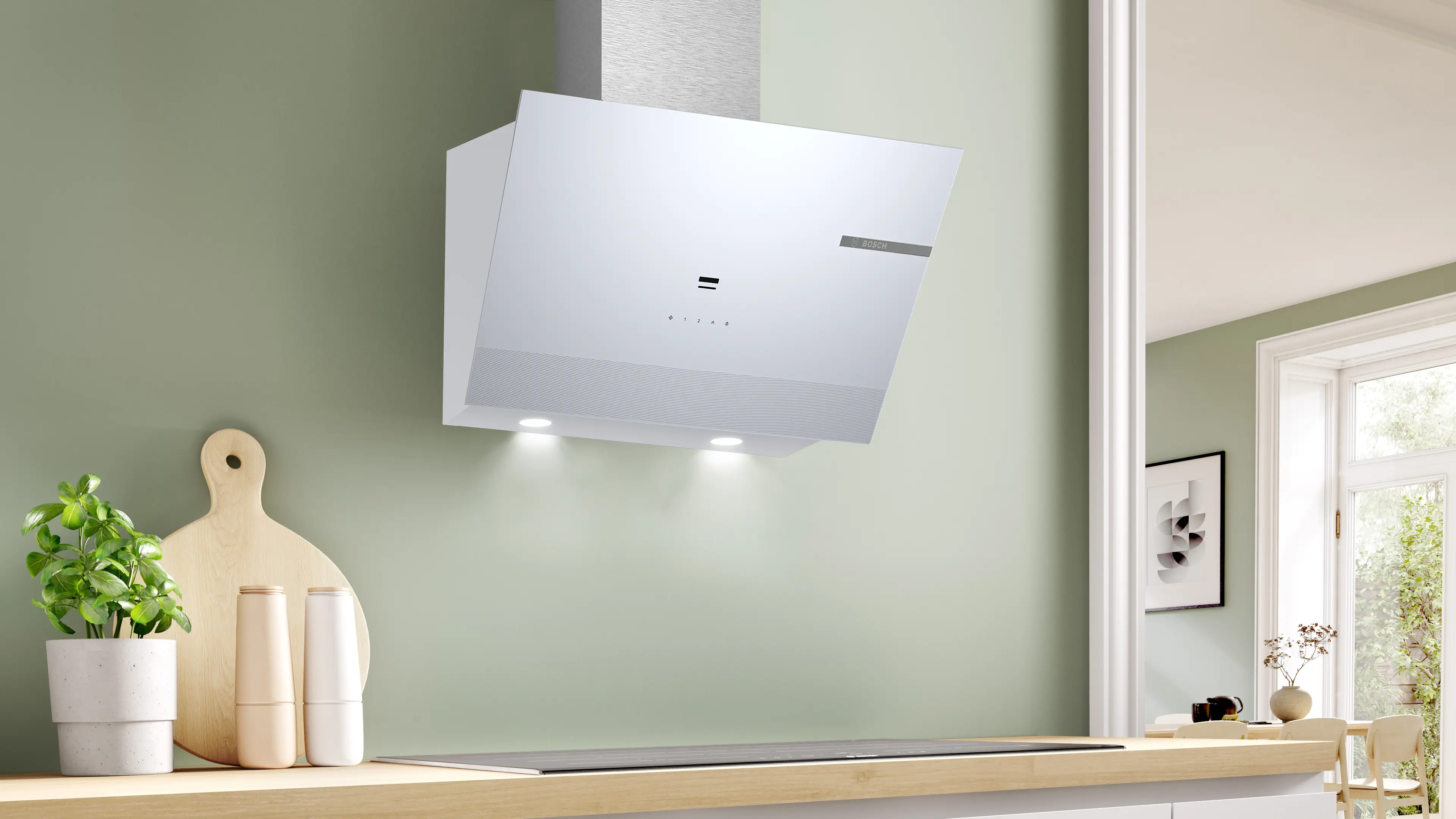 Serie 6 Duvar Tipi Davlumbaz 60 cm Beyaz Cam Yüzey, Beyaz - Gorsel 2