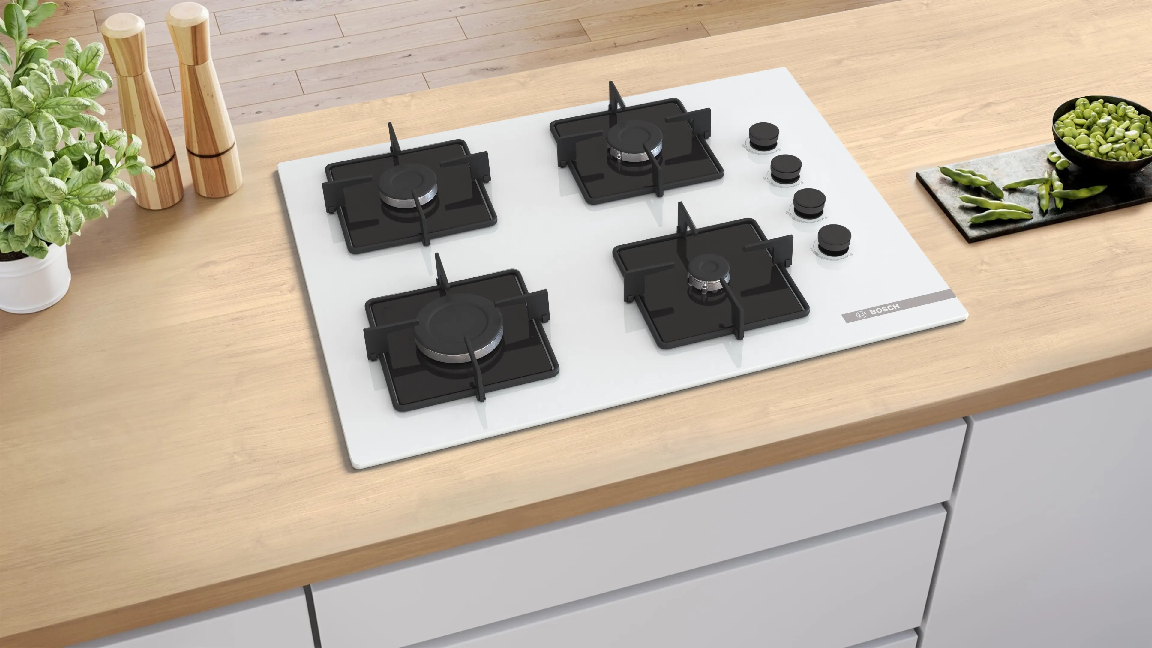 Serie 4 Gazlı Ocak 67 cm Sert cam, Beyaz - Gorsel 5