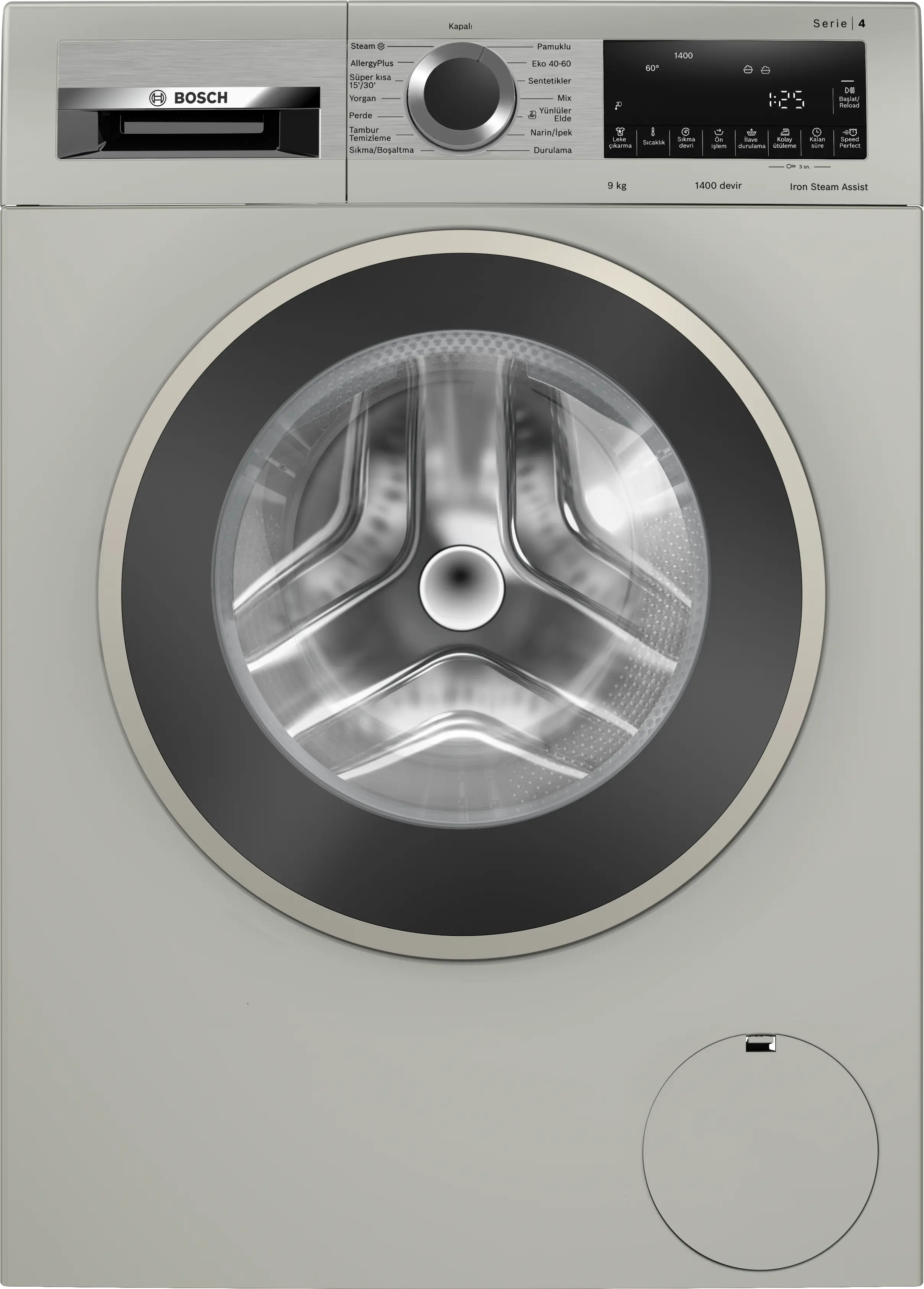 Serie 4 Çamaşır Makinesi 9 kg maks. 1400 dev./dak., Gümüş - Gorsel 1