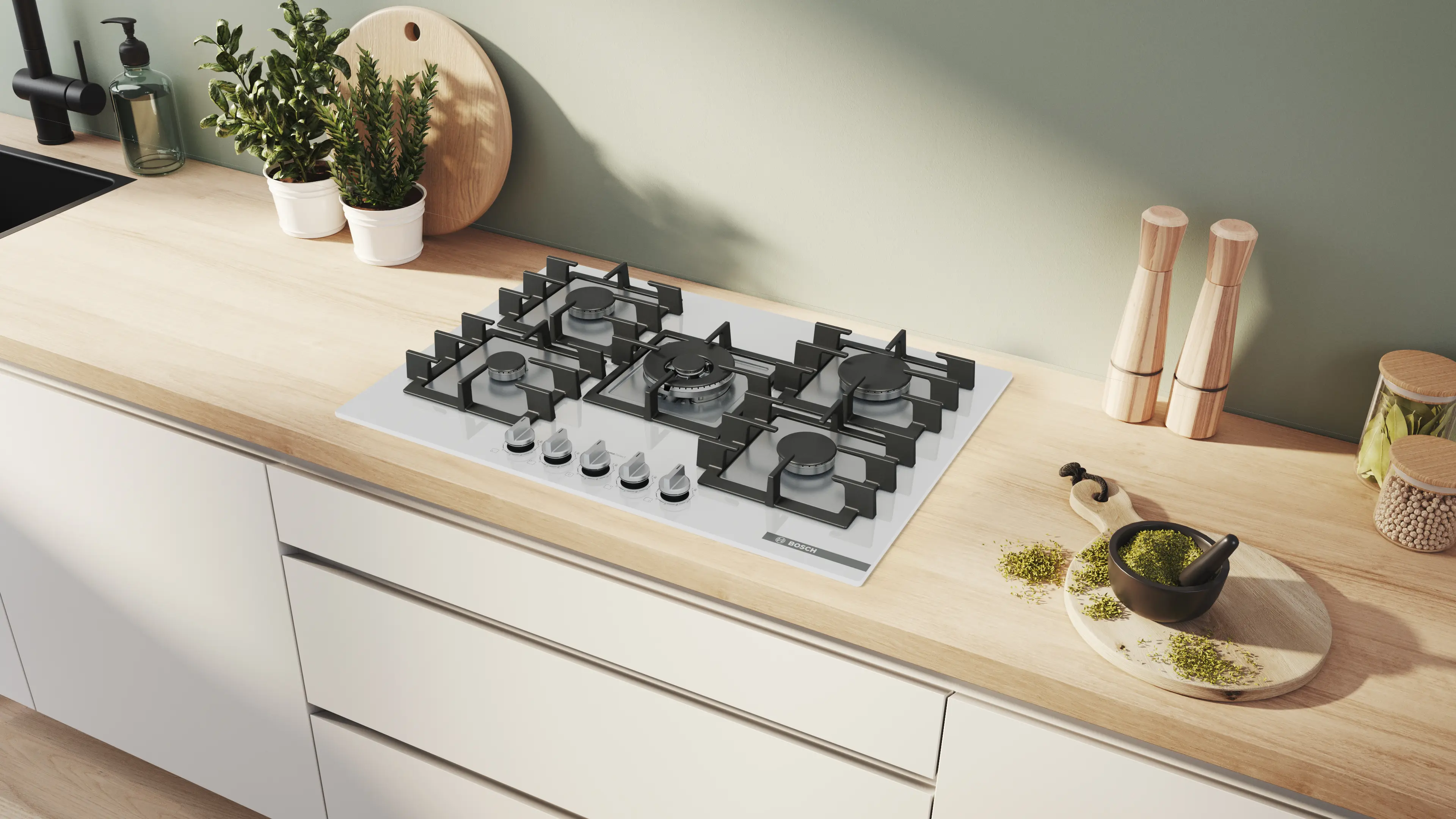 Serie 6 Gazlı Ocak 75 cm Sert cam, Beyaz - Gorsel 4