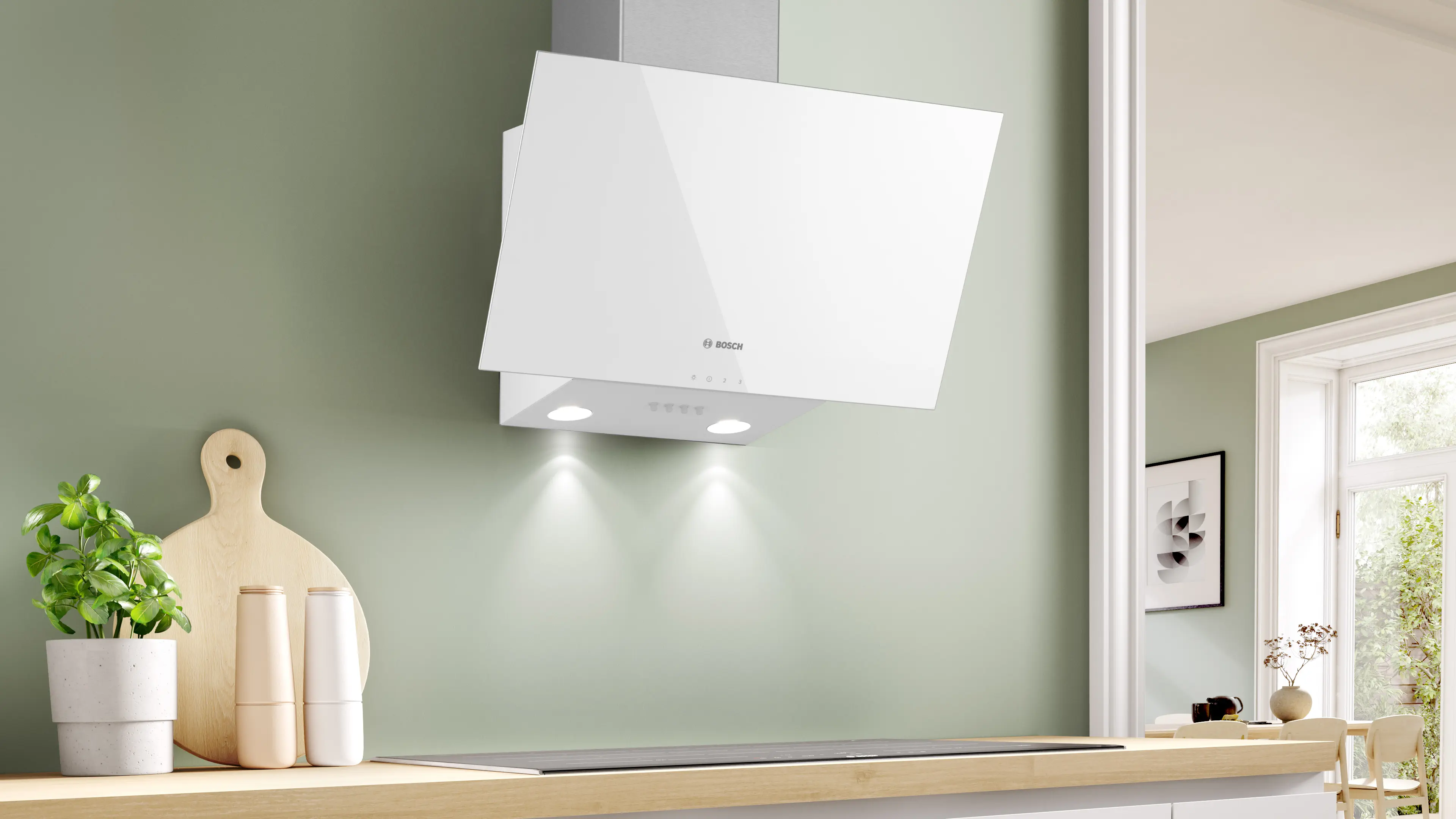 Serie 2 Duvar Tipi Davlumbaz 60 cm Beyaz Cam Yüzey, Beyaz - Gorsel 2