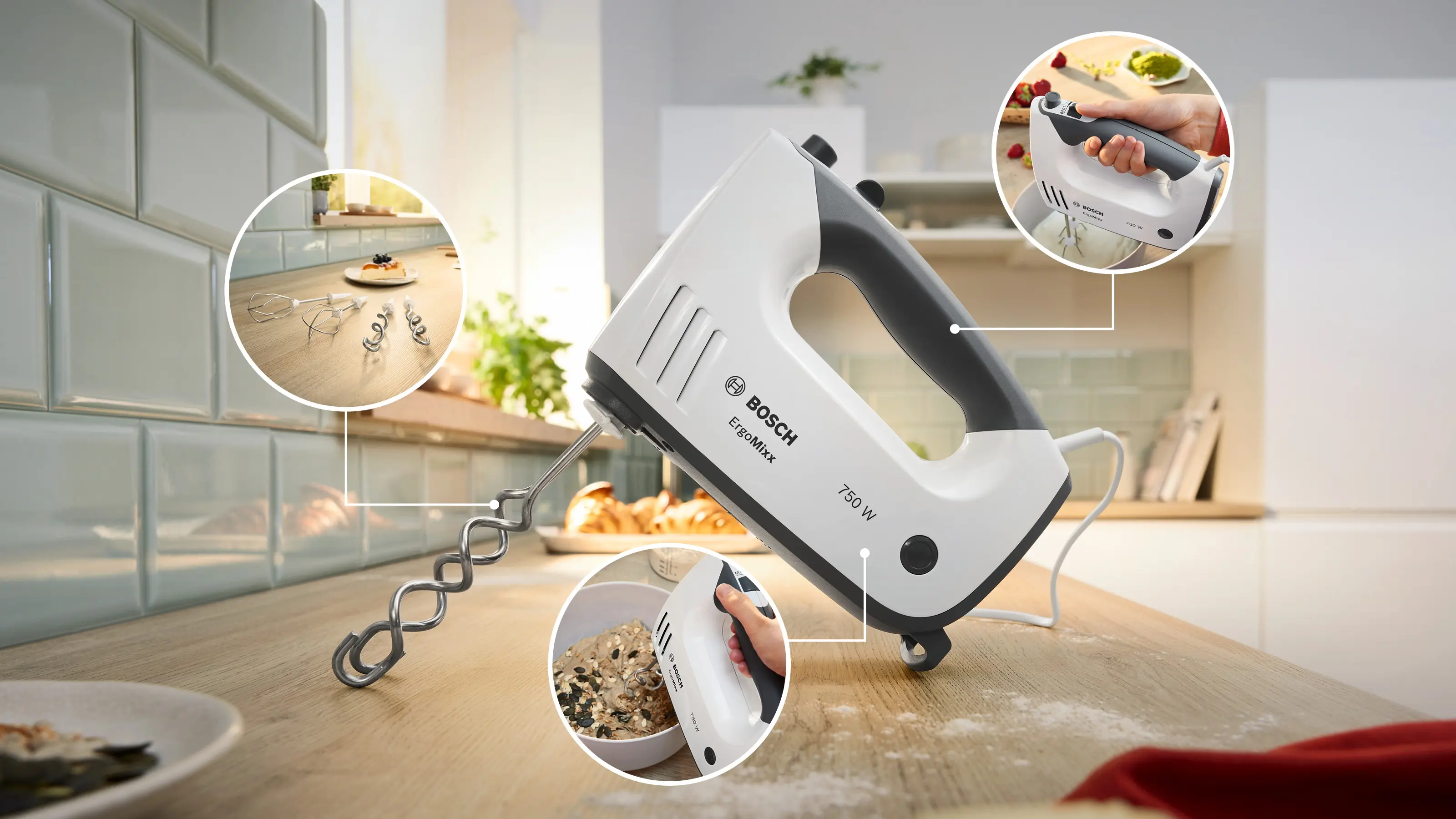 MFQ37400 El Mikseri ErgoMixx 750 W Beyaz, Gri - Gorsel 2