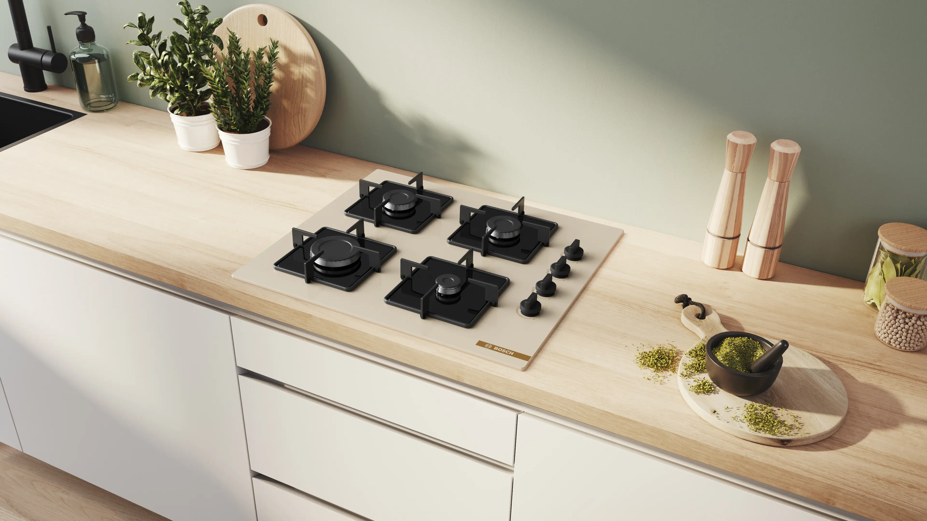 Serie 4 Gazlı Ocak 60 cm NeoKlasik, Sert cam, İnci beyazı - Gorsel 5