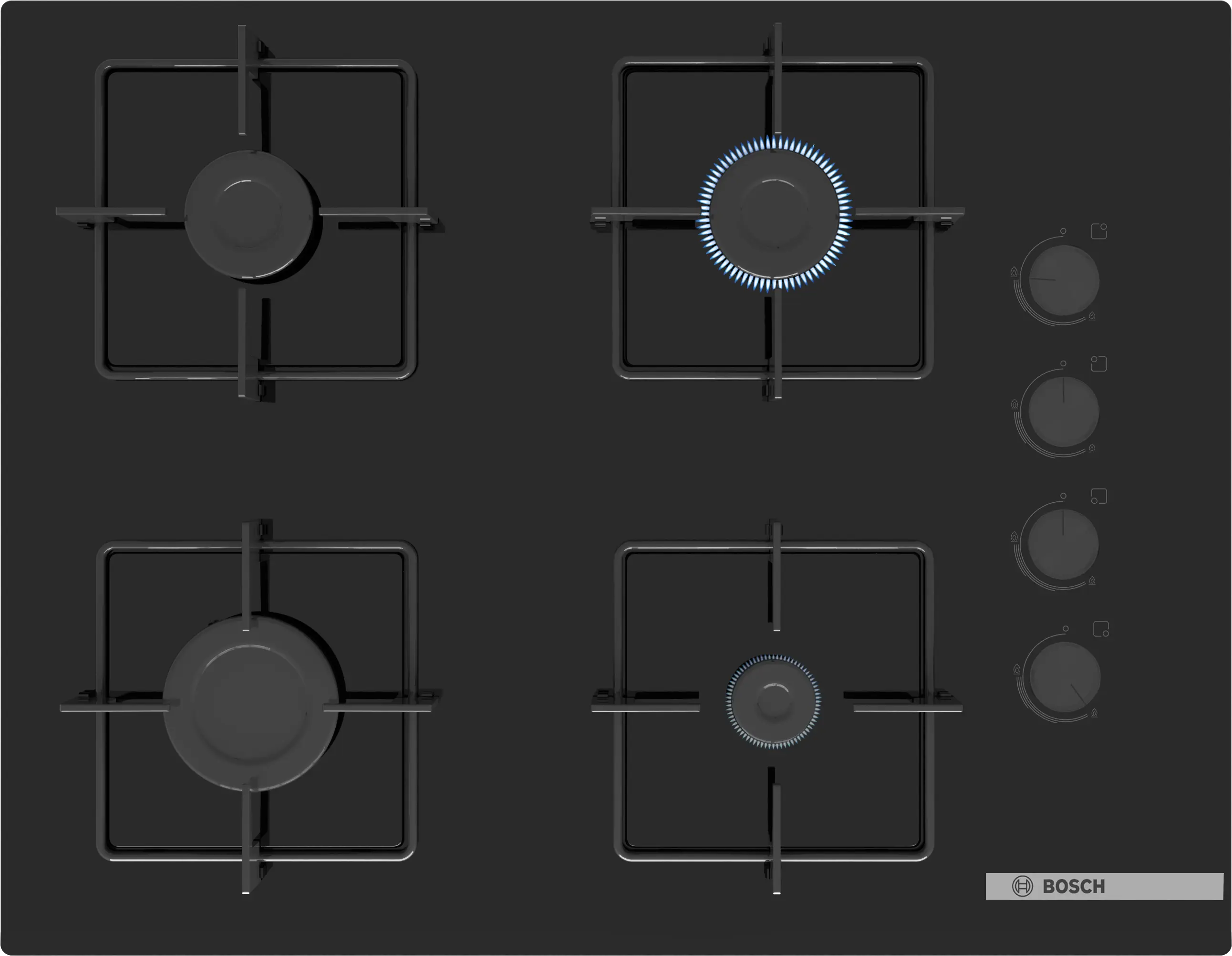 Serie 4 Gazlı Ocak 67 cm Sert cam, Siyah - Gorsel 1