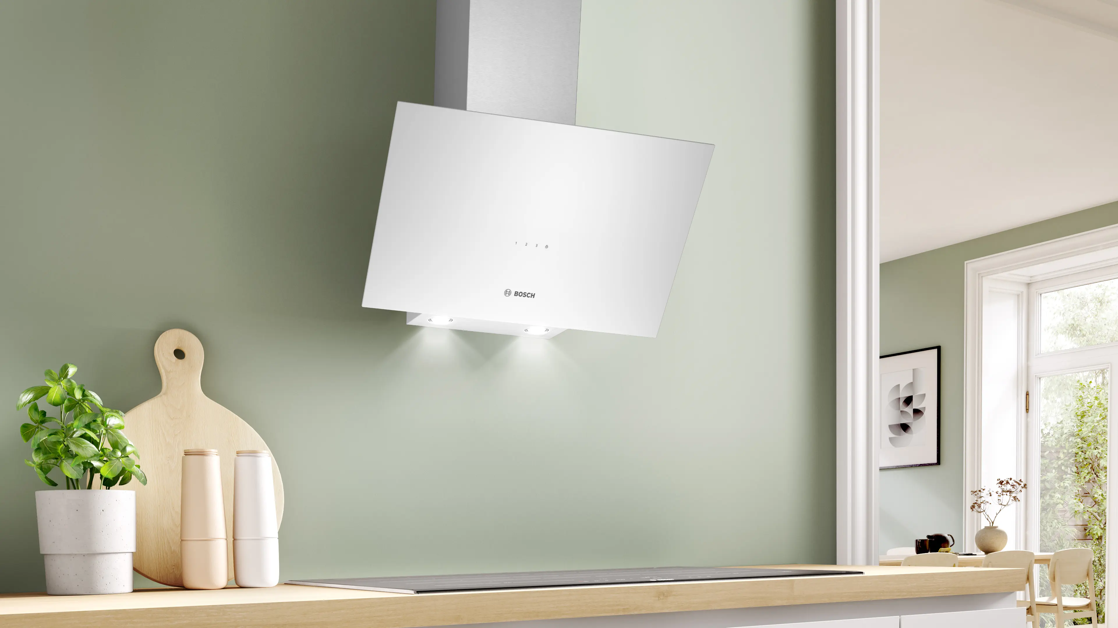 Serie 2 Duvar Tipi Davlumbaz 60 cm Beyaz Cam Yüzey, Beyaz - Gorsel 2