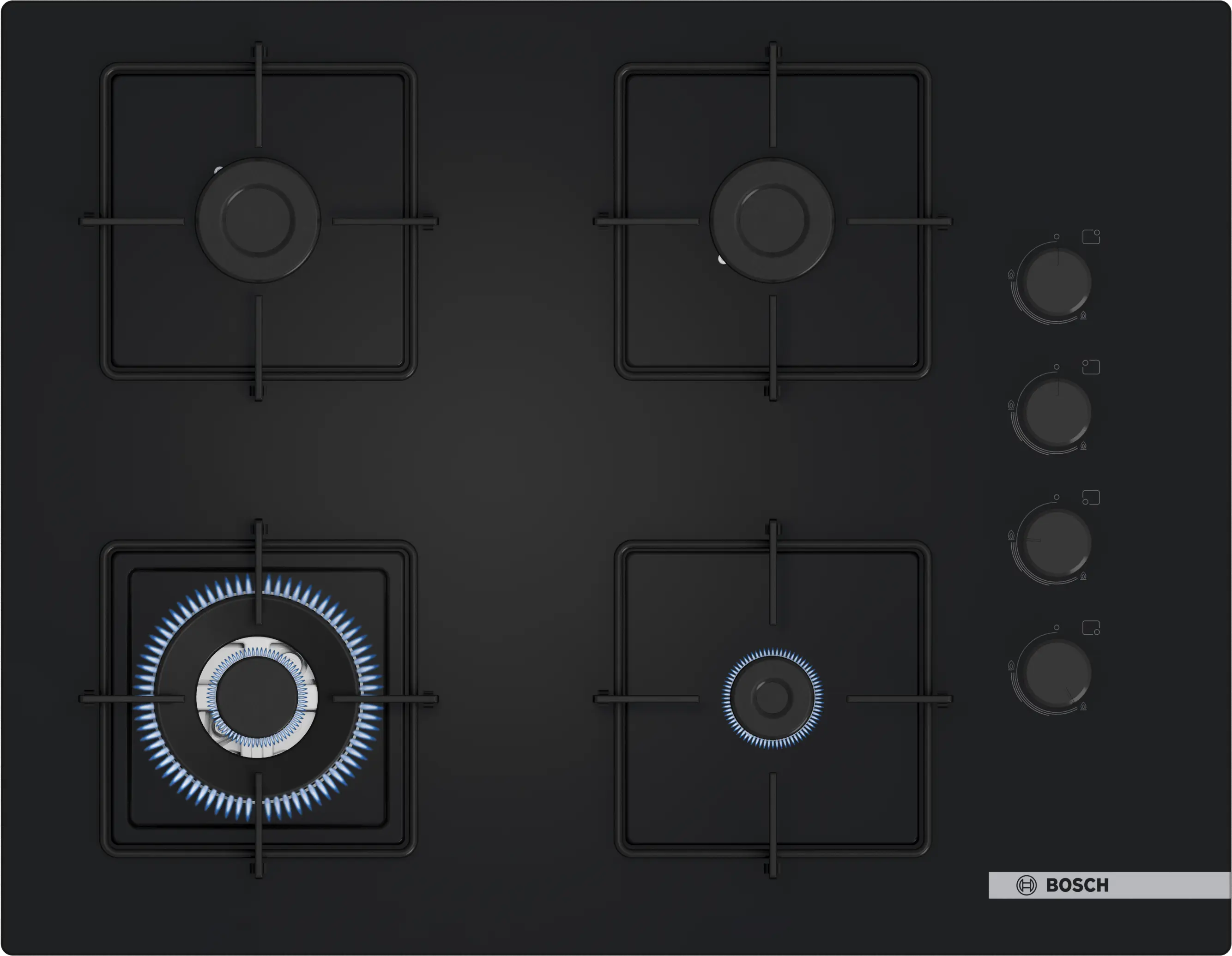 Serie 4 Gazlı Ocak 67 cm Sert cam, Siyah - Gorsel 1