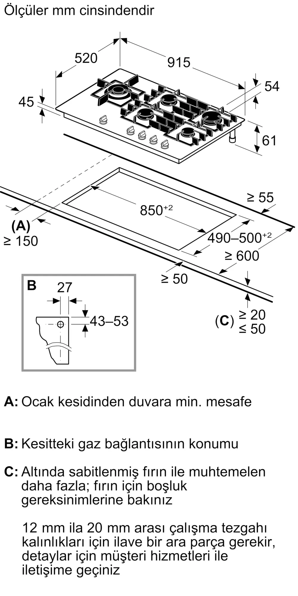 Serie 6 Gazlı Ocak 90 cm Sert cam, Siyah - Gorsel 7