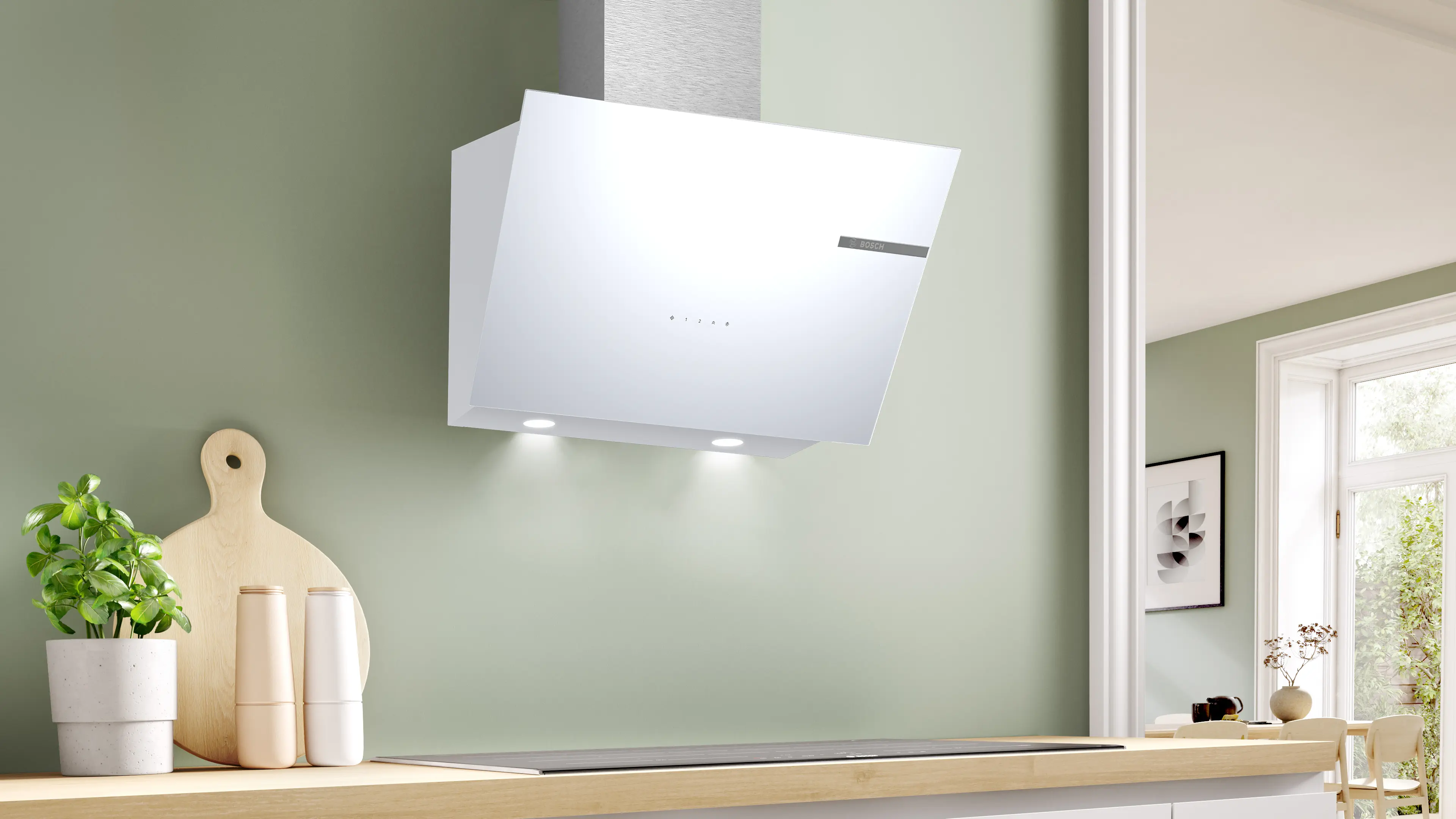 Serie 4 Duvar Tipi Davlumbaz 60 cm Beyaz Cam Yüzey, Beyaz - Gorsel 2